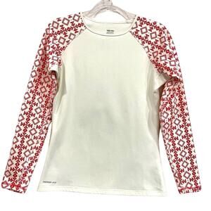 Nike Pro Therma-Fit Red & Cream Long Sleeve Pullover Shirt w/ Thumbholes - Large